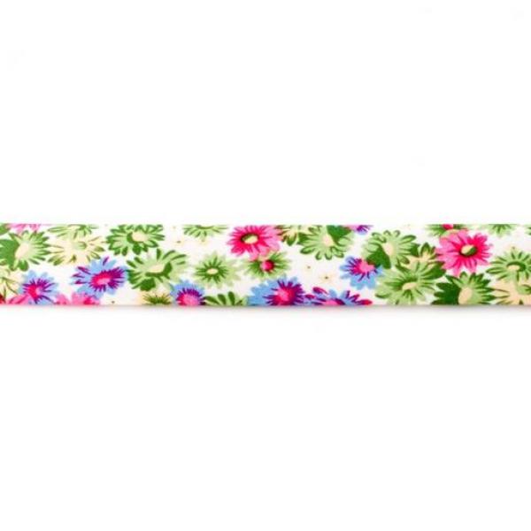Schrägband 20mm Breit 3m Stück bedruckt Blumen Grün, Rosa, Blau